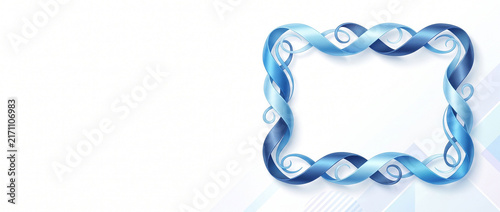 Frame made of blue silk ribbons on white surface for healthcare awareness. This elegant design is used for greeting cards and posters during International Day of Radiology events.