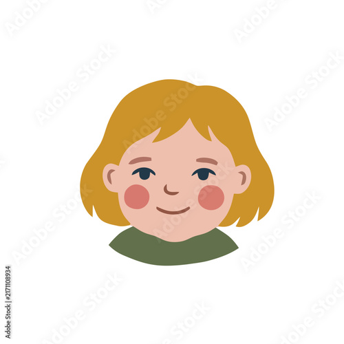 Cute little girl portrait avatar female child flat vector illustration.