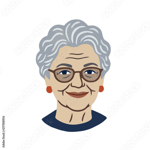 Senior woman portrait avatar elderly female face flat vector illustration.