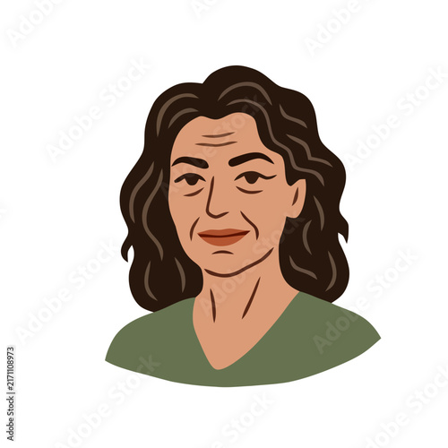 Middle-aged woman portrait avatar female face flat vector illustration.