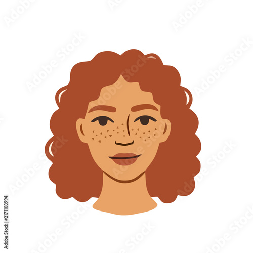 Young woman face portrait avatar in minimal flat vector style.