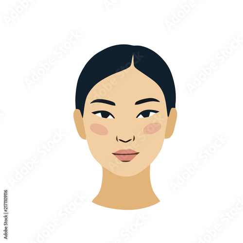 Asian woman portrait avatar female character flat vector illustration.