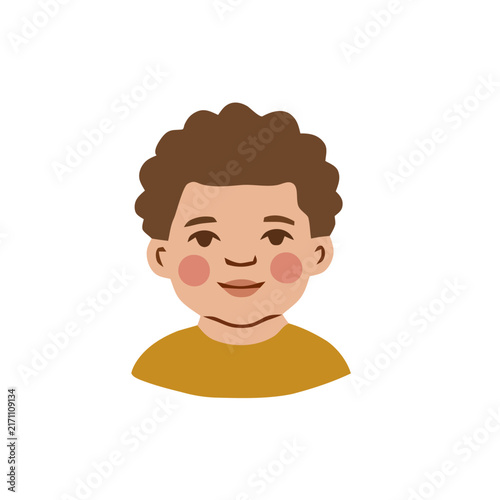 Cute little boy portrait avatar male child flat vector illustration.