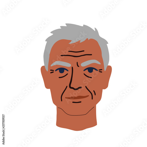 Senior man portrait avatar elderly male face flat vector illustration.