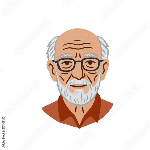 Senior man portrait avatar elderly male face flat vector illustration.