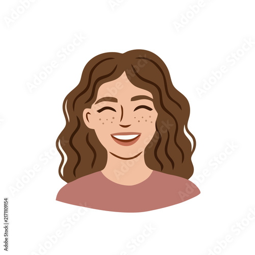 Young woman face portrait avatar in minimal flat vector style.