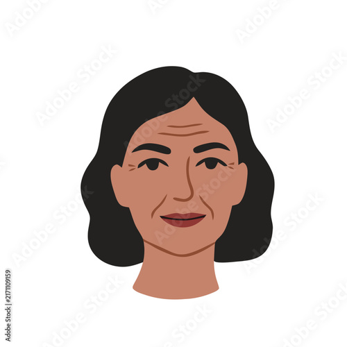 Middle-aged woman portrait avatar female face flat vector illustration.