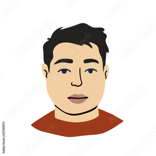 Asian man portrait avatar male character flat vector illustration.