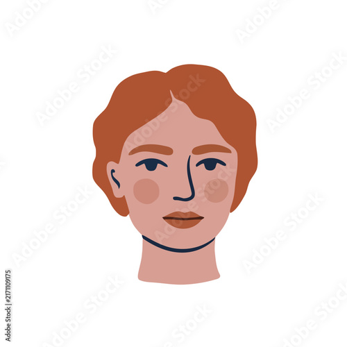Young woman face portrait avatar in minimal flat vector style.