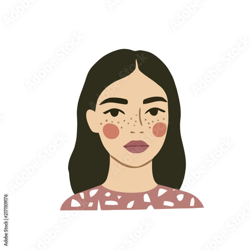 Young woman face portrait avatar in minimal flat vector style.