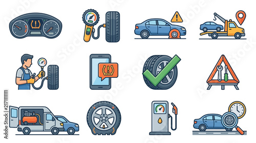 Dynamic Illustrated Guide to Essential Car Maintenance and Emergency Services with Flat Design Icons
