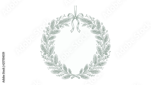 Winter Wreath Ornament: A delicate and festive winter wreath, crafted from evergreen branches and adorned with a bow, hangs as a symbol of holiday cheer and seasonal celebration.
