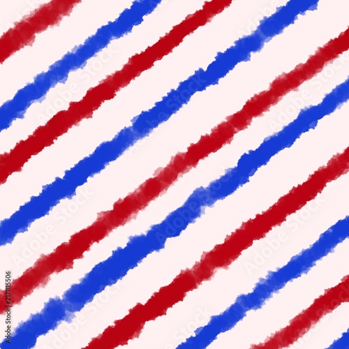 Принти на полотні Soft watercolor diagonal stripes in vibrant red, deep blue on pale off-white background