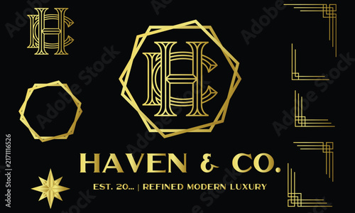 Fotografie Luxury brand logo with gold accents on black background