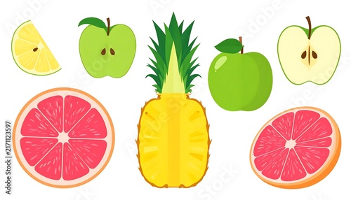 Colorful fresh fruits and vegetables illustration set.