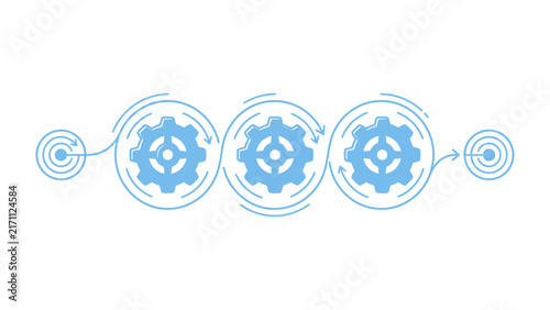 Gears in Motion: A conceptual illustration depicting the seamless integration of gears and circular arrows, symbolizing process, efficiency, and continuous workflow towards a common goal.