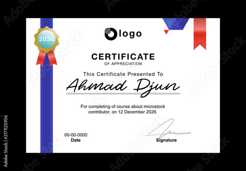 Modern Certificate of Appreciation Template with Elegant Blue and Red Abstract Design