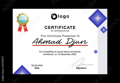 Modern Certificate of Appreciation Template with Elegant Blue and Red Abstract Design