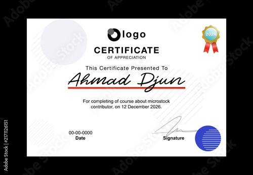Modern Certificate of Appreciation Template with Elegant Blue and Red Abstract Design