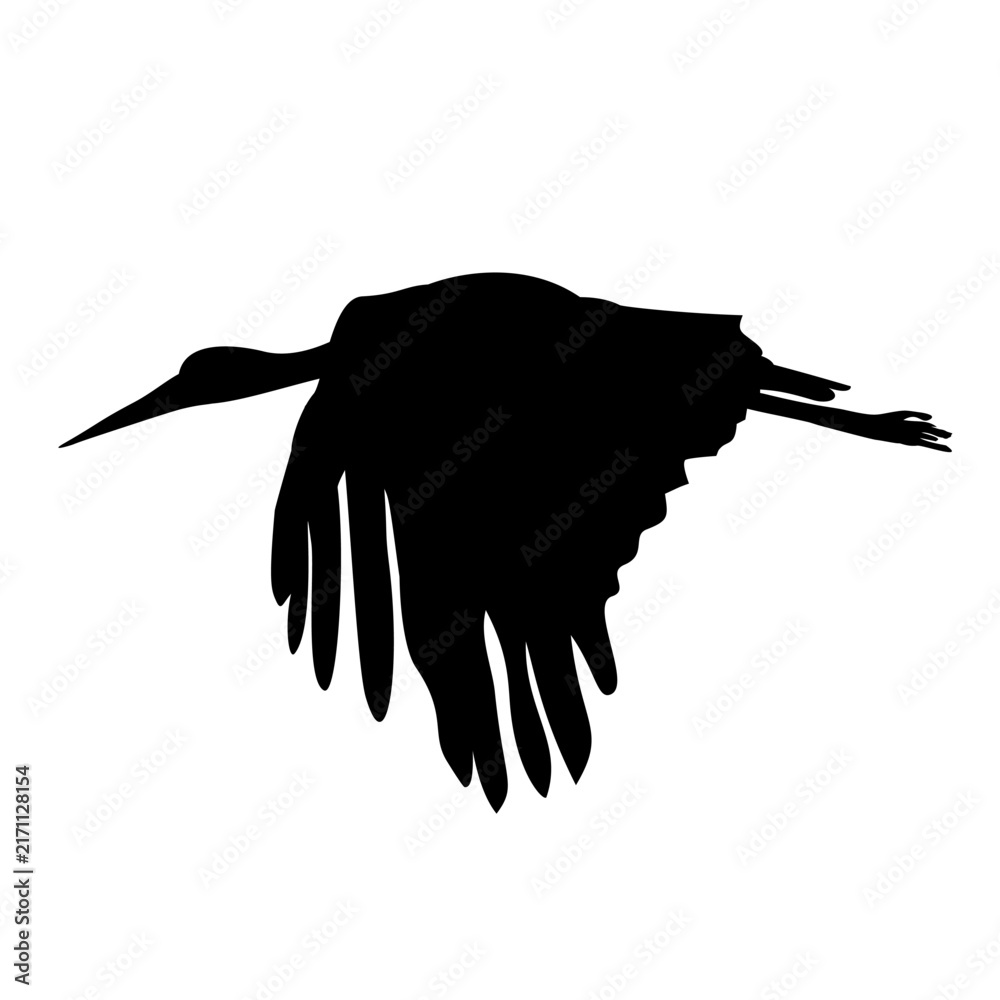 Naklejka premium Black Silhouette Flying Stork, Bird Illustration