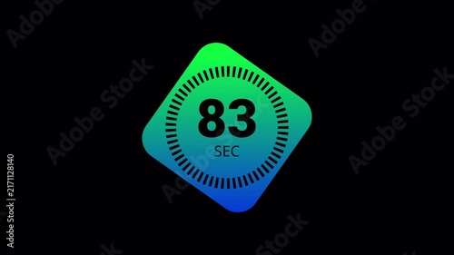 Ninty seconds countdown animation, Ninty second countdown timer video from 90 to 0 second on transparent background,1.5 minute timer counts hours minutes seconds in 60 seconds in 4k with alpha channel