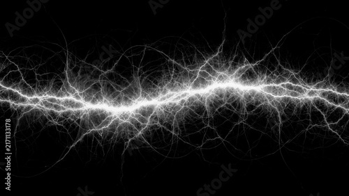 Electrical discharge spark effect with white lightning bolt on black background