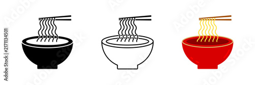 Japanese Ramen Noodle Bowl Icon Set for Asian Food Menu and Restaurant Logo Concept. Vector Illustration