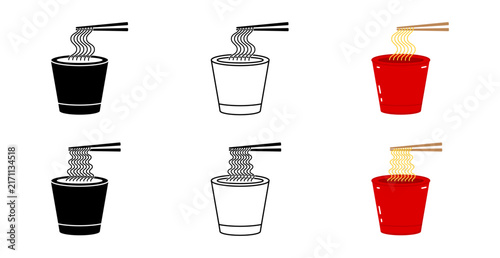 Instant Noodle Cup Icon Set Isolated on Transparent Background. Asian Food. Vector Illustration