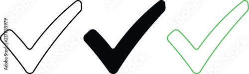 Three check mark one black outline, one solid black fill, and one green outline style set tick