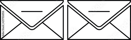 Two identical envelope with horizontal lines, minimalist black and white line mail letter post