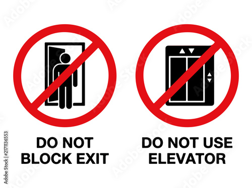 Canvastavla Red prohibition signs for blocking exit and using elevator