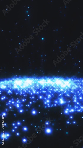 A luminous plane of shining cyan stardust fading into a dark abyss. Creates a magical ocean of light or celestial floor, perfect for awards, event backgrounds, or spiritual themes.