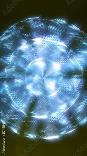 Rotating digital orb with intricate glowing cyan mesh. High-tech force field or portal concept. Ideal for cyberpunk aesthetics, quantum physics visualization, or tech intros.