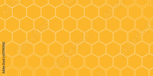 Abstract pattern seamless yellow hexagon honeycombs on a white background. Honey comb background pattern symbol vector design