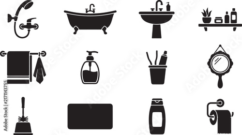 Bathroom Interior Accessories Fixtures Silhouette Set