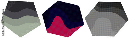 Canvastavla A trio of retro risograph-style abstract polygon forms with layered halftone waves in muted monochrome and magenta tones