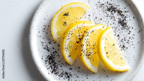 Lemon and lime slices on black peppercorns background