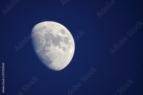 Crisp moon glows against deep indigo sky. Moon phases shift, revealing craters and valleys. Celestial body floats, serene and timeless. Perfect for calm, contemplative, or night-themed visuals
