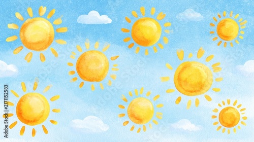 Whimsical sun symbols in bright yellows and oranges for branding projects