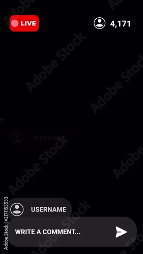 4K Social Media Live Stream UI Overlay, Chat Comments, Like Fountain and Viewers Badge ,Live Streaming overlay animation for social media, social media live streaming tempelates with alpha channel.