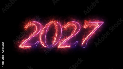 Fiery glowing number 2027 animation with burning flames on black background fire flame glow year hot fire flame glow year hot