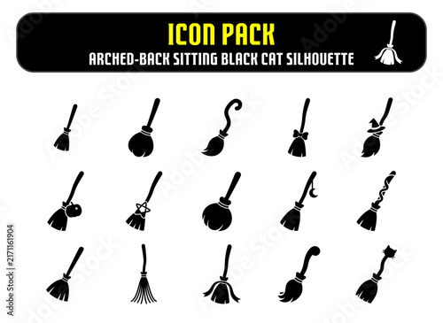 Collection of various black cat silhouettes in sitting positions isolated on a clean white background for design