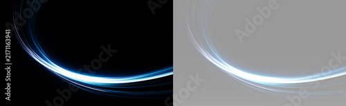 Fotografía Blue glowing wave with layered curved lines and a dynamic motion trail, bright c