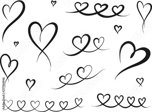Hand Drawn Heart Swirls Clipart Set And Romantic Flourishes