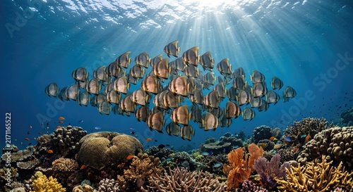 School of butterflyfish in coral reef