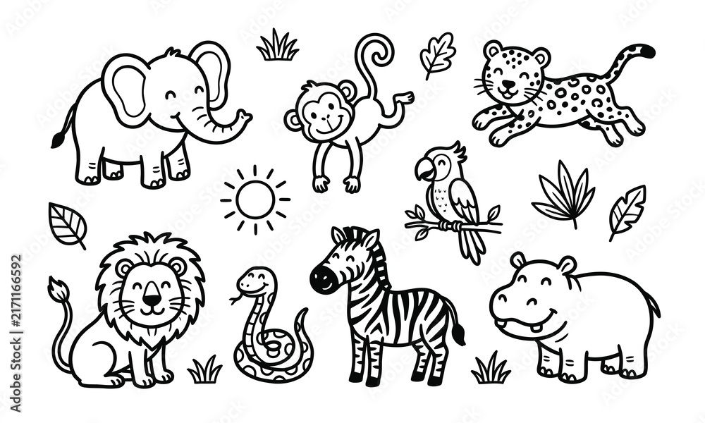 Obraz premium Cute cartoon wild animals set