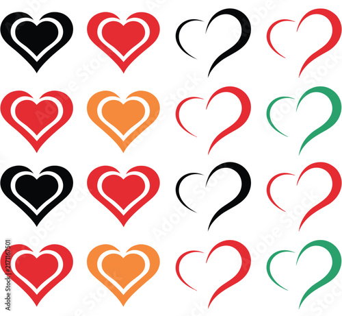 Heart Shape Vector Icon Set Collection For Love And Valentine Designs