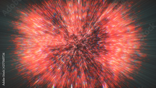 Foto Intense outward burst of red and orange glowing sparks radiating from a center