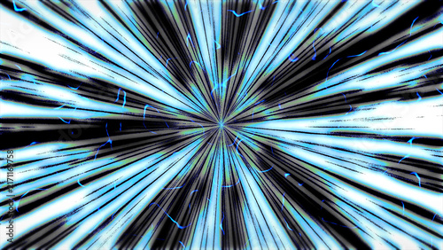 Foto Dynamic radial speed lines emitting glowing blue energy on a dark background