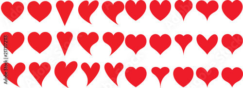 Red Heart Shaped Icons In Many Different Varieties - Set Of Valentine's Love Shapes